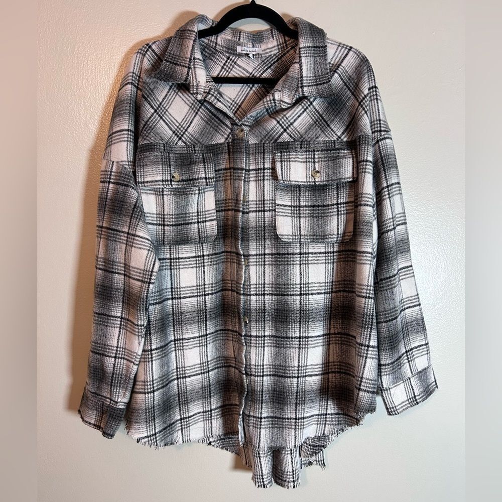 White Birch Plaid Fringe Trim Flannel Shacket Shirt Jacket size 3X